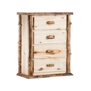 Boulder Mountain 4 Drawer Aspen Log Chest--Flat drawer fronts, Clear finish, Standard logs, Light aspen