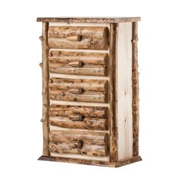 Boulder Mountain 5 Drawer Aspen Log Chest--Half log drawers, Clear finish, Standard logs, Light aspen