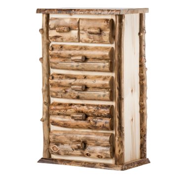 Boulder Mountain 6 Drawer Aspen Log Bachelor Chest--Half log drawers, Clear finish, Standard logs, Light aspen