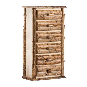 Boulder Mountain 6 Drawer Aspen Log Chest--Half log drawers, Clear finish, Standard logs, Light aspen
