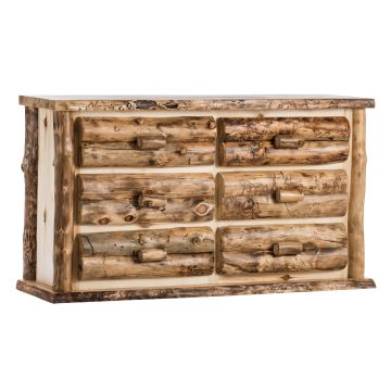 Boulder Mountain 6 Drawer Aspen Log Dresser--Half log drawers, Clear finish, Standard logs, Light aspen