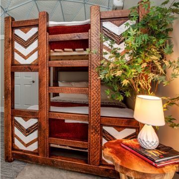 Unique Barnwood Bunk Bed with Chevron Design, Shown in Barnwood Finish