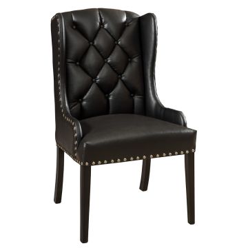 Bradshaw Modern Upholstered Dining Chair - Ebony Frame Finish - 5/8" Pewter Nail Head Trim - (Pictured leather upholster is discontinued/not listed in options)