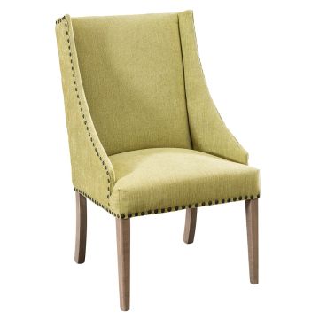 Bristow Modern Upholstered Dining Chair - Driftwood Frame Finish - Celery Fabric Upholstery - Black Nail Head Trim