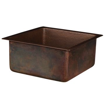 16" Square Hammered Copper Bar & Prep Sink w/ 3.5" Drain - Oil Rubbed Bronze