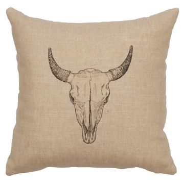 Bull Skull Decor Pillow - Natural Linen