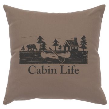 Cabin Life Image Decor Pillow - Taupe Cotton