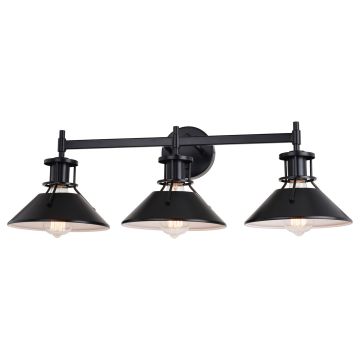 Canton 3-Light Black and Matte White Vanity Light