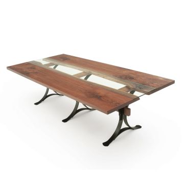 Mather Point Modern Dining Table - Flat Edge Black Walnut Table Top - Natural Clear Finish