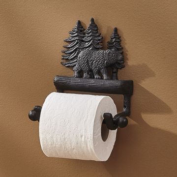 Rustic Cast Black Bear Toilet Paper Holder