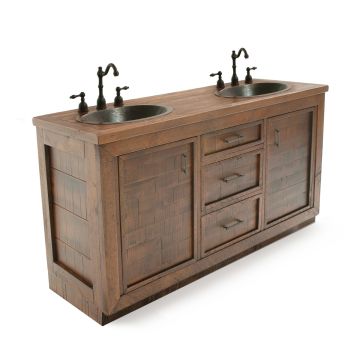 Cedar Shake Rustic Barnwood Vanity - Double Sink - Antique Barnwood Finish