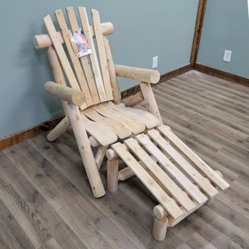 Rustic Log Lounge Chair with Slanted Ottoman