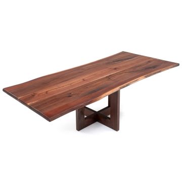 Chelsea Contemporary Wood Dining Table - Black Walnut - Live Edge - Natural Clear Tabletop Finish