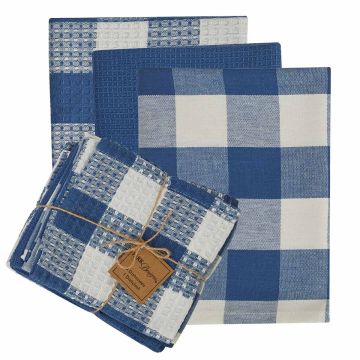 China Blue Checkered 4 Piece Kitchen Towel Set
