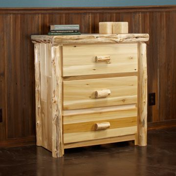Cedar Lake Cabin 3 Drawer Log Chest--Flat drawer fronts, Clear finish