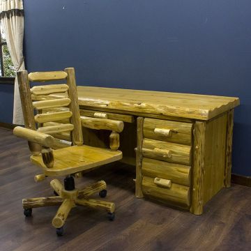 Cedar Lake Executive Desk with Half Log Drawers in Honey finish