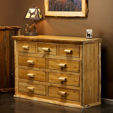 Cedar Lake Lodge 9 Drawer Log Dresser--Clear finish
