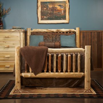 Cedar Lake Small Spindle Log Bed--Clear finish