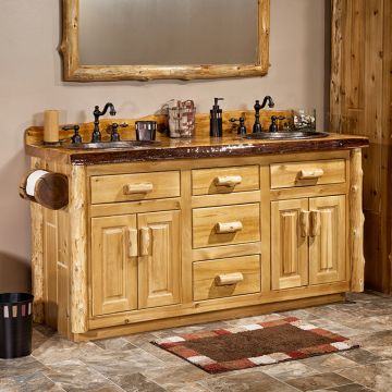 Cedar Lake 60" Rustic Log Vanity in Honey finish
