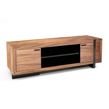 Soft Modern Entertainment Center - 2 Door Open Shelving - Golden Walnut - Ebony Mahogany