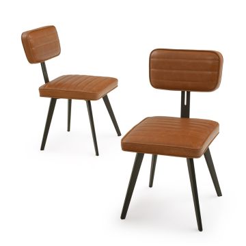 Contemporary Leather Upholstered Dining Chairs - Saddle Brown Leather