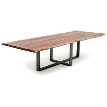 Industrial Forest Crossroads Natural Wood Dining Table - Liver Edge Black Walnut Table Top - Natural Clear Table Top Finish