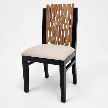Contemporary Wooden Dining Chair - Cream Linen Fabric Seat