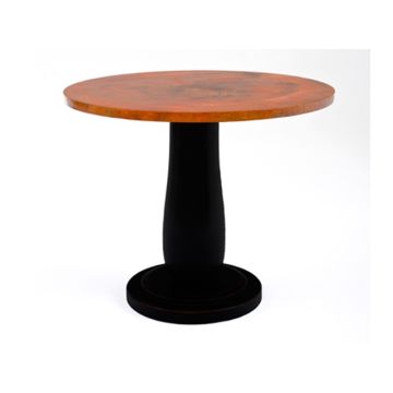 Wood Pedestal Hammered Copper Pub Table