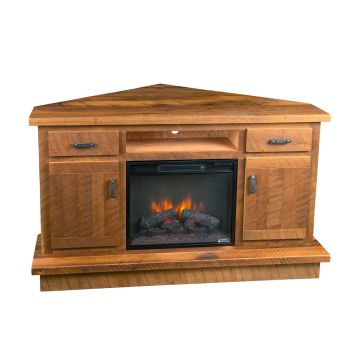 Reclaimed Barn Wood Corner Fireplace TV Stand - Fireplace Insert - Clear Finish