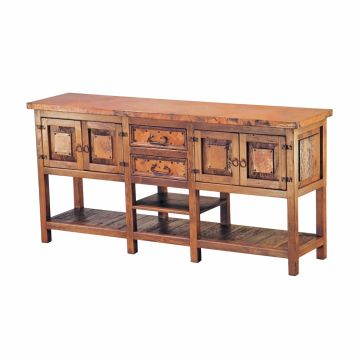 Country Hammered Copper 4 Door Open Shelf Buffet (Discontinued Hardware - Current Hardware is Cast Bronze knobs)
