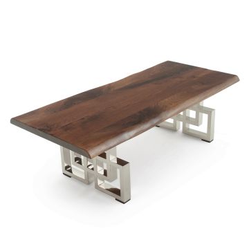 Contemporary Cube Base Coffee Table - Black Walnut - Live Edge - Natural Clear finish - Polished Stainless Steel base