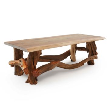 Live Edge Walnut & Twisted Juniper Coffee Table - Rustic Barnwood base finish