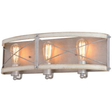 Dale 3-Light Galvanized and White Wash Elm Vanity Light