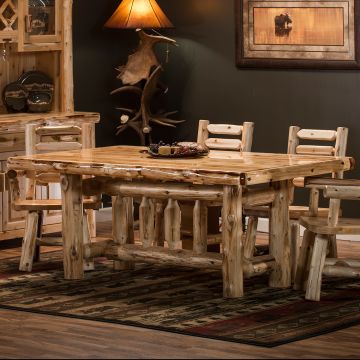 Cedar Lake Deluxe Solid Wood Log Dining Table--Clear finish, Cedar Lake Ladderback Log Side & Arm Chairs (High Gloss Finish is a Special Order)
