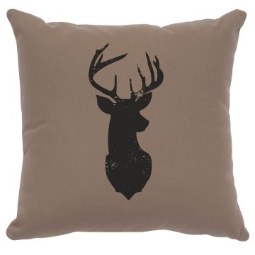 Deer Head Image Decor Pillow - Taupe Cotton