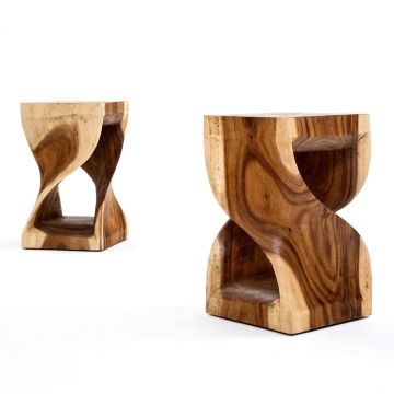 Double Helix Natural Wood End Table