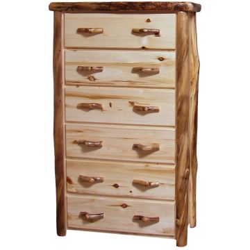 Beartooth Aspen 6 Drawer Log Chest - Flat Drawer Fronts - Natural Panel & Natural Log
