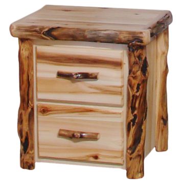 Beartooth Aspen 2 Drawer Log Nightstand - Flat Drawer Fronts - Wild Panel & Gnarly Logs