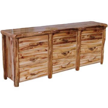 Beartooth Aspen 9 Drawer Log Dresser - Flat Drawer Fronts - Wild Panel & Natural Log