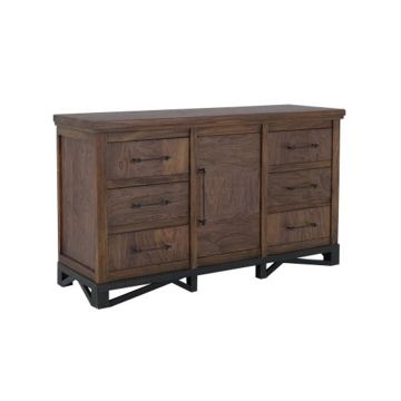 Modern Walnut 6 Drawer, 1 Door Dresser