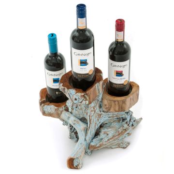 Driftwood Wine Bottle Holder - Blue Wash