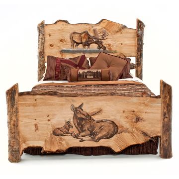 Hand-Carved Drinking Moose Bed