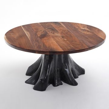Midnight Forest Round Stump Dining Table - Natural Clear Table Top Finish