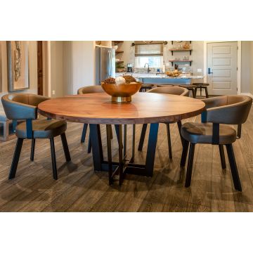 Luxe Natural Wood Round Dining Table - Flat Edge Black Walnut Table Top - Natural Clear Table Top Finish