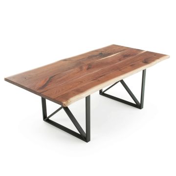 Metal X Hardwood Dining Table - Live Edge Black Walnut Table Top - Natural Clear Table Top Finish - Black Steel Table Base