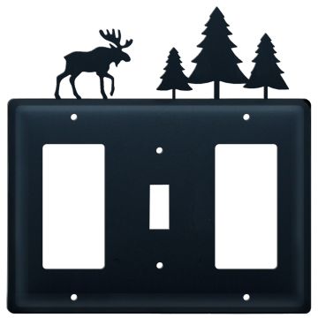 Wrought Iron Moose & Pine Triple GFI/Switch/GFI Cover