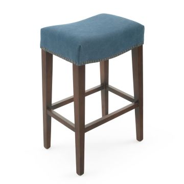 Elegant Curved Seat Bar & Counter Stool - Royal Blue Canvas Fabric