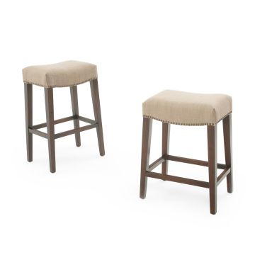 Elegant Curved Seat Bar & Counter Stool - Natural Beige Fabric