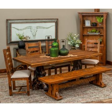 Elk Lake Barnwood Stump Dining Table - Antique Barnwood Table Top Finish - Dark Stained Stump Style