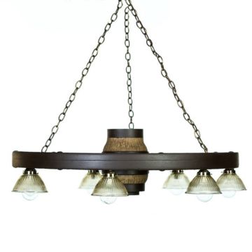 Large Faux Wagon Wheel Chandelier with Downlights